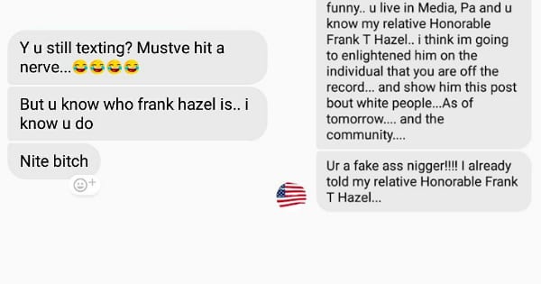 Facebook Messenger conversation provided by Quron Banks of Delaware County.