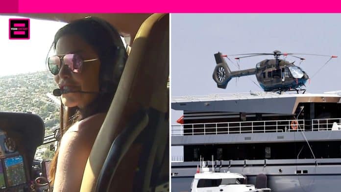 Lauren Sanchez Lands Bezos' Chopper on Yacht.
